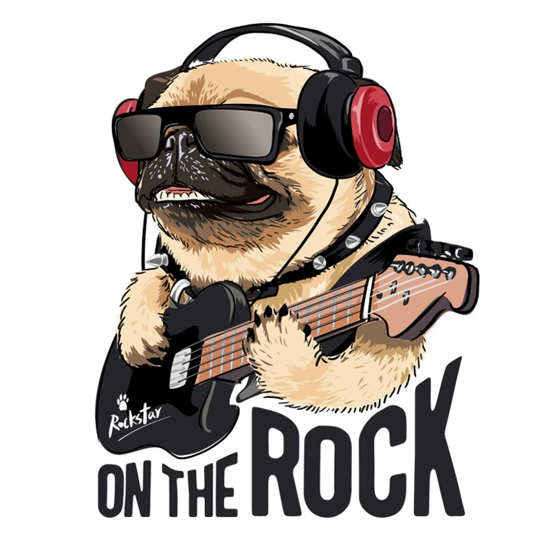 

Cool Rock Music Dog Patches Iron on Transfers for Clothes Letters Stripes Thermo Stickers Appliques for Men's Clothing T-shirt