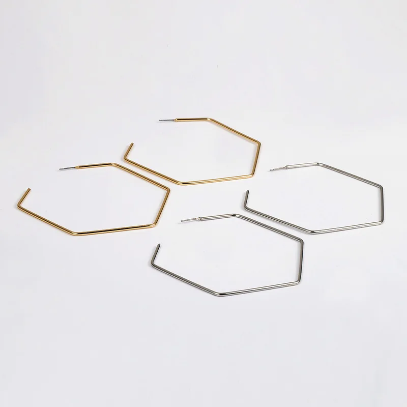 Простые большие серьги-кольца для женщин геометрические шестигранные полые