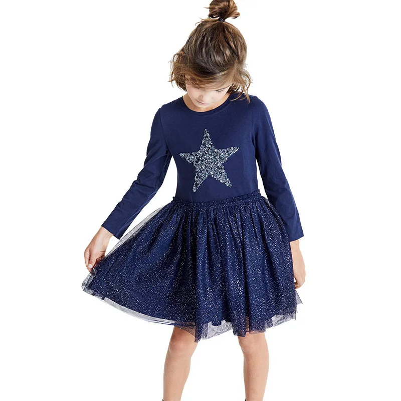 

Girls Mesh Dress Autumn New Lace Children's Dress Cute Star Princess Dresses