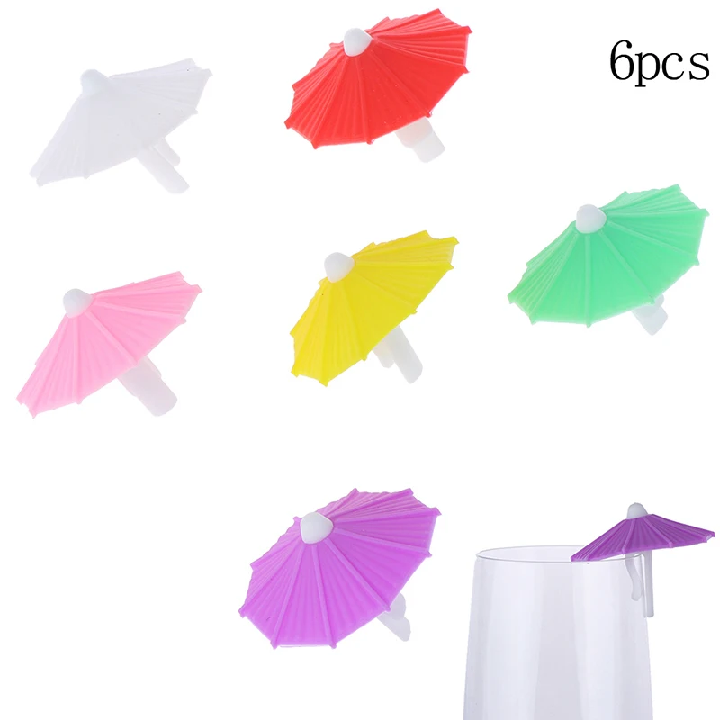 Silicone Party Umbrella Wine Glass Marker Charms 6pcs Drinking Buddy Cup Identification Identifier Label Tag Sign Mark | Дом и сад