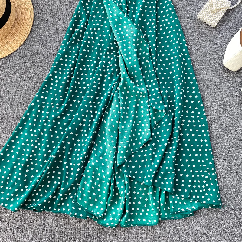 Женское летнее платье в горошек с V образным вырезом и открытой спиной|Женские