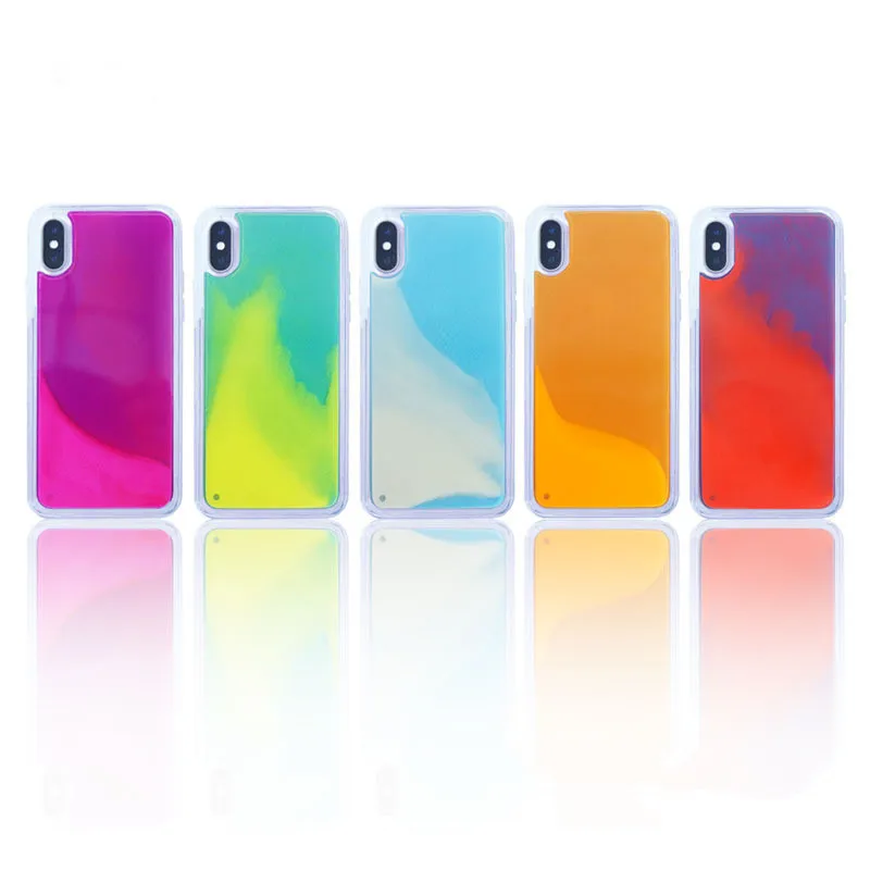 Светящиеся неоновые песочные мобильные чехлы для iPhone XR XS Max X 6 6s 7 8 Plus светится в