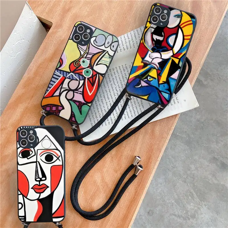 

Picasso abstract Art painting Phone Case For iPhone 7 8 11 12 X XS XR MINI Pro Max Plus Strap Cord Chain Lanyard soft