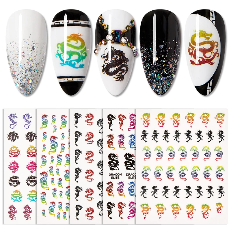 

Chinese Nail Sticker Chameleon Chinese Style Gold Phoenixs Dragon 3D Nail Stickers Nail Art Decoration Water Sticker Tips