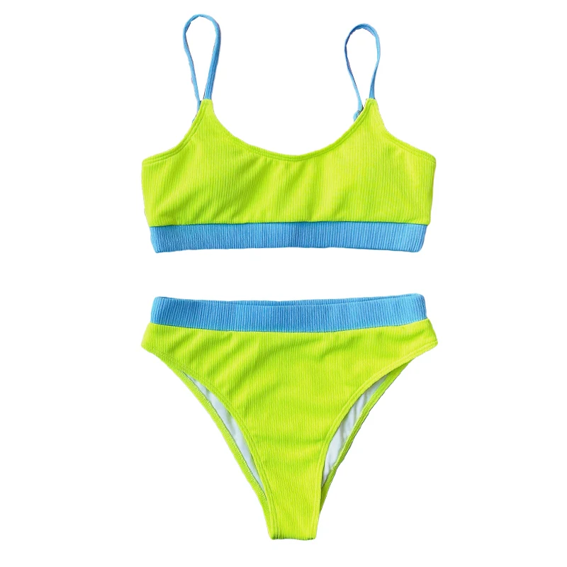 

Quanss Neon Bandeau Bikini Women's Swimsuit High Waist Bathing Suit 2021 New Summer 2 Piece Set Beach Wear Swimwear Biquini