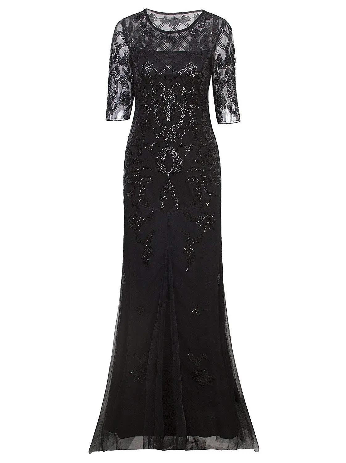 Винтажные платья длинные, в стиле "Великий Гэтсби" 1920-х годов, плюс-сайз, с рукавами 2/3, украшенные пайетками и бисером для женщин.