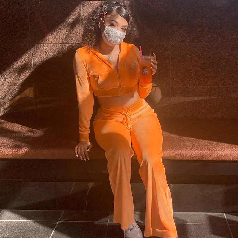 Женский винтажный уличный Бархатный спортивный костюм из 2 предметов