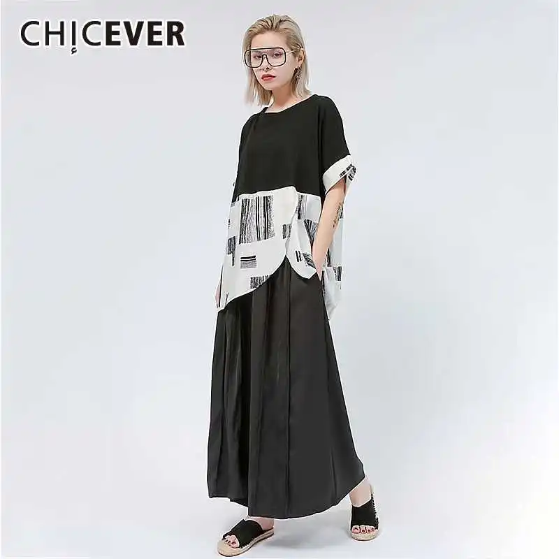 CHICEVER летний Повседневный Женский комплект из двух предметов с круглым вырезом и