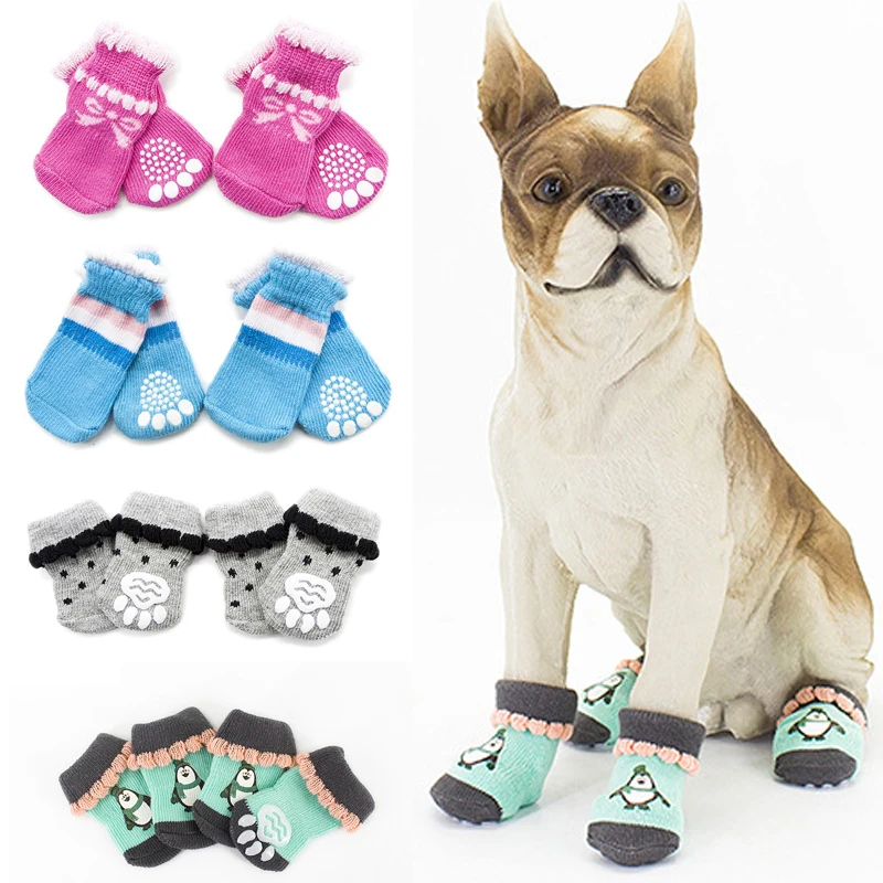 

Winter Warm Pet Dog Cat Knitted Shoes Indoor Thick Soft Bottom Cotton Shoes for Small Dogs Cats Anti-Slip Pet Socks Pet Supplies