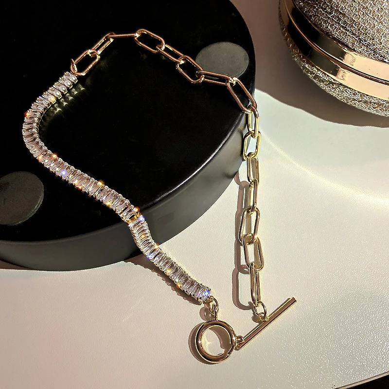 

2021 Trend 14K Real Gold Plated Chain Zircon Design Chain Necklace for Women Temperament Jewelry AAA Zirconia Choker Party Gift