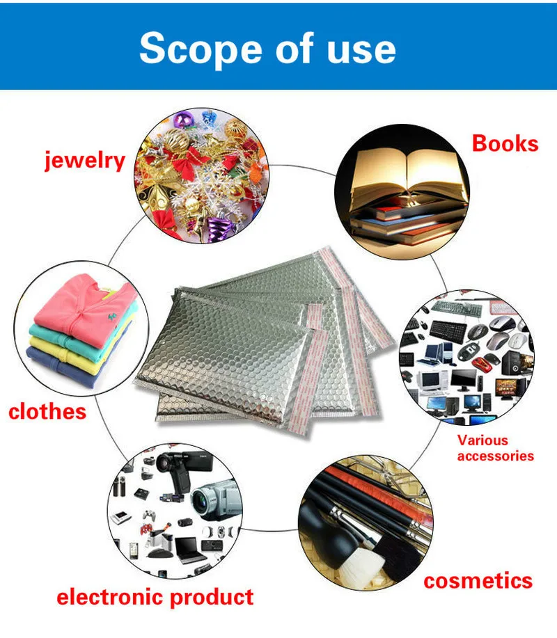 Упаковка доставка Пузырьковые почтовые пакеты Серебристые Самоуплотняющиеся