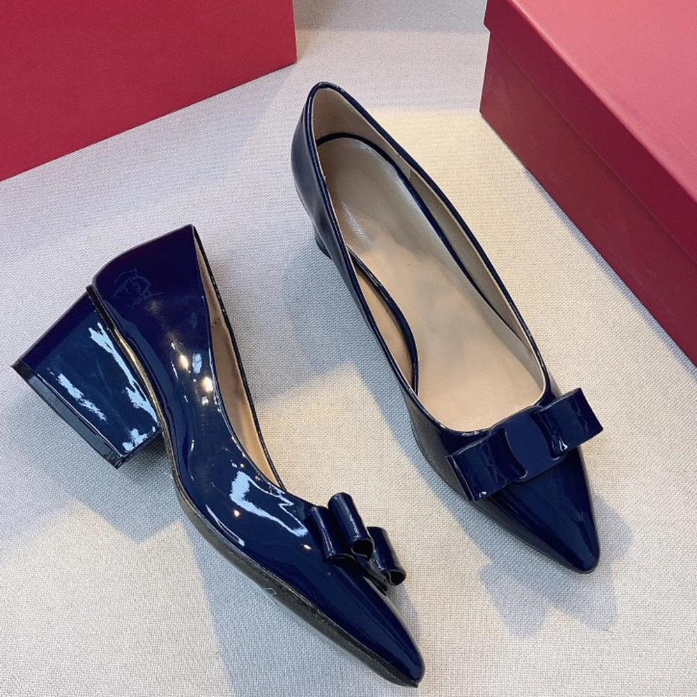 

2021 New Leather Women's High Heels Pump Pointed Bow Designer Wedding Shoes DA005