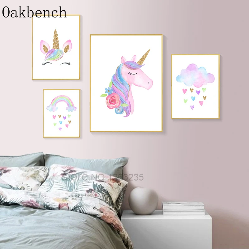Постеры с единорогом для украшения комнаты девочек радужные настенные