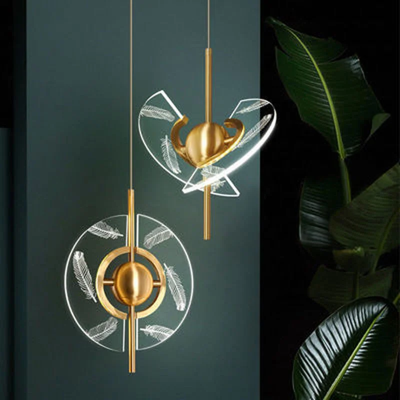 

Modern all-copper lights luxury duplex staircase chandelier bar table dining table creative art feather personalized chandeliers