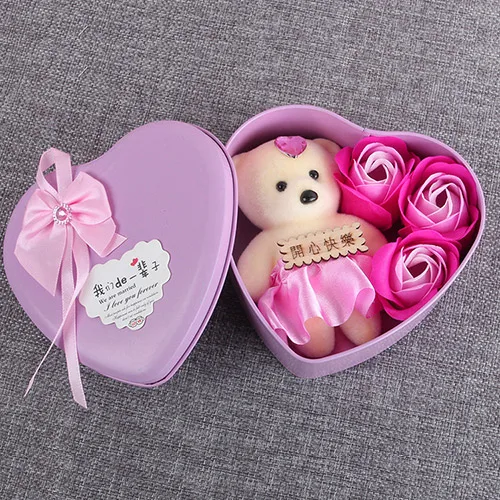 

Artificial Flower 3/4/6 Pcs Roses Bear Soap Flower Gift Box Valentine's Day Mother's Day Wedding Newyear Gift for Wife