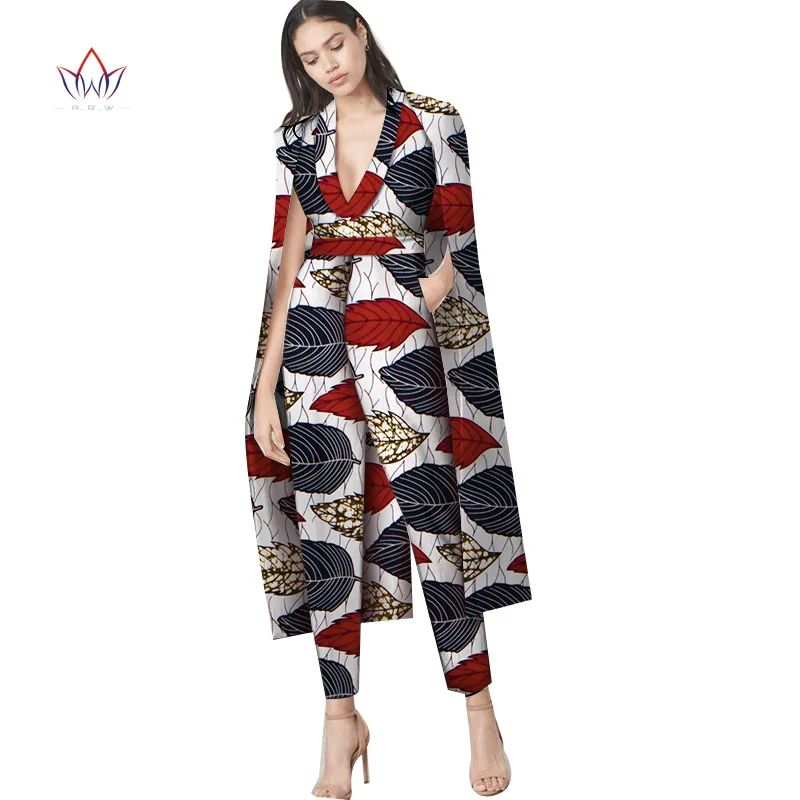 Fashion Ladies African Clothes V- Neck long jumpsuit Robe Africaine Top And Pants Set Sleeveless Rompers Womens Jumpsuit WY3909