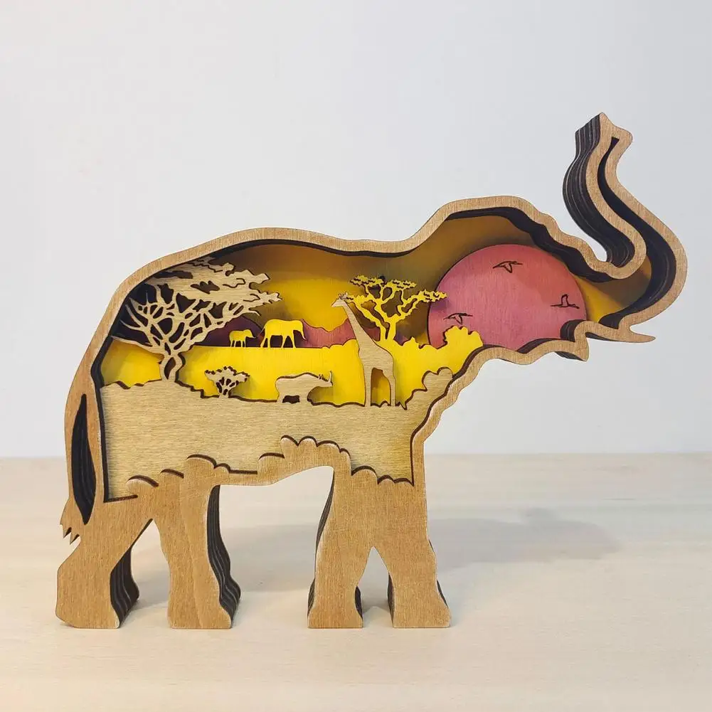 Carved Wooden Elephant Decorations Multi-Layer 3D Wood Carving Art Animals Ornaments Handcraft | Дом и сад