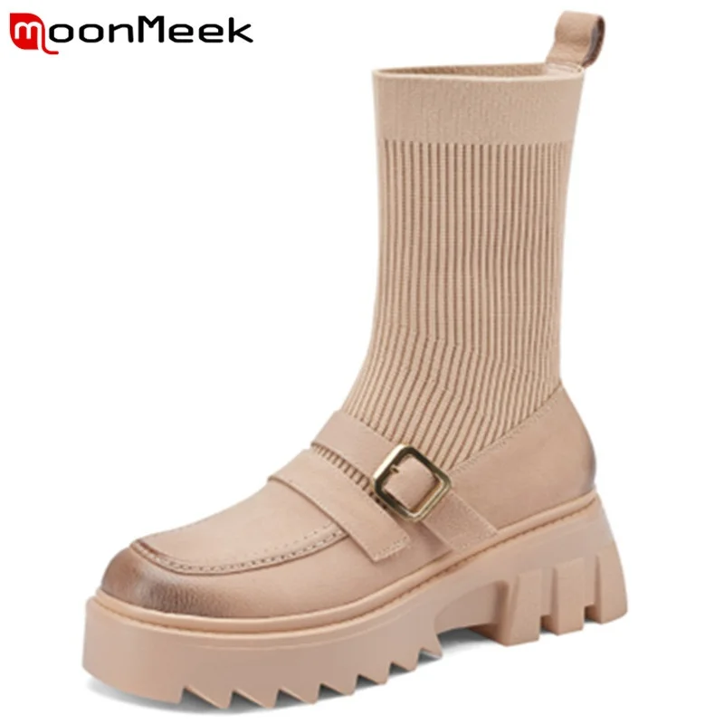 

MoonMeek 2022 New Arrival Modern Fashion Women Winter Shoes High Heels Platform Boots Ankle Boots Classic Comfortable Sock Boots