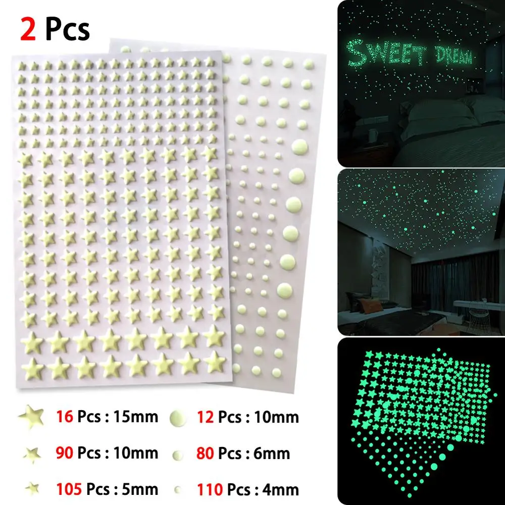 

202/201pcs 3D Bubble Luminous Stars Dots Wall Sticker Kids Bedroom Living Room Decoration Decal Glow In the Dark DIY Sticker