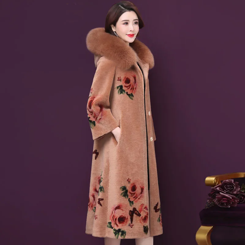 Fox imitation High-quality Women's Fur Coat 2022 New Winter Warm Hooded Fashion Printed Large size Women Fur Coat JK113