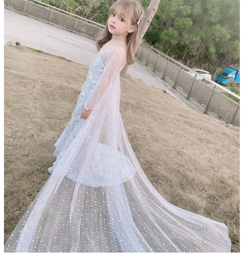

Girls Snow Queen Elsa Princess Costume Anna Child Birthday Party Dress
