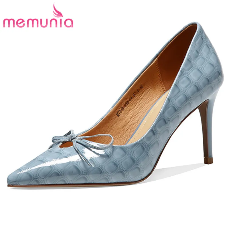 

MEMUNIA 2021 New Arrive Pumps Women Genuine Leather Shoes Bowknot Pointed Toe Single Shoes Thin High Heels Party Shoes Woman