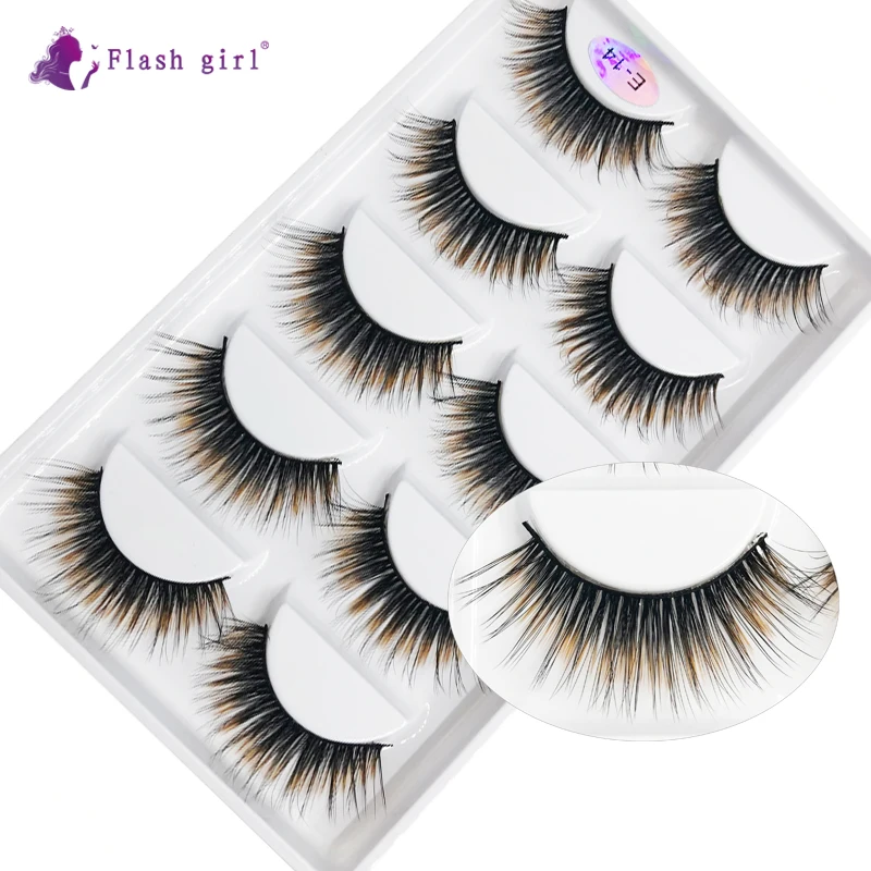 Flash girl Newest hot sale top grade E14 5pairs colorful mink eyelashes 16 styles thick and long eyelashes