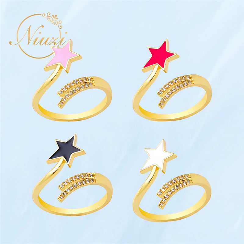 

Unusual Pink Stars Rings For Women 2021 New Trend Vintage Fashion Pentagram Opening Ring Cute Aesthetic Girls Accessories Gifts