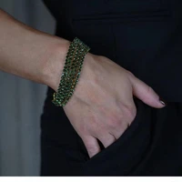 vintage green rhinestone multi rows bracelet wristband wedding jewelry for women luxury crystal hand chain bridal bangle gift
