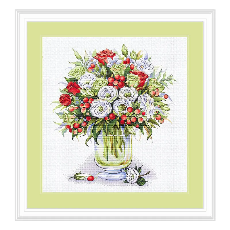 

Plant Flowers Fishxx Home Hand Embroidery B1546 White Rose Vase Cross Stitch Kit Decorative Painting