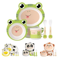 5pcs baby tableware degradable infant safety feeding set bpa free bamboo dinnerware toddler bowl plates cup spoon fork