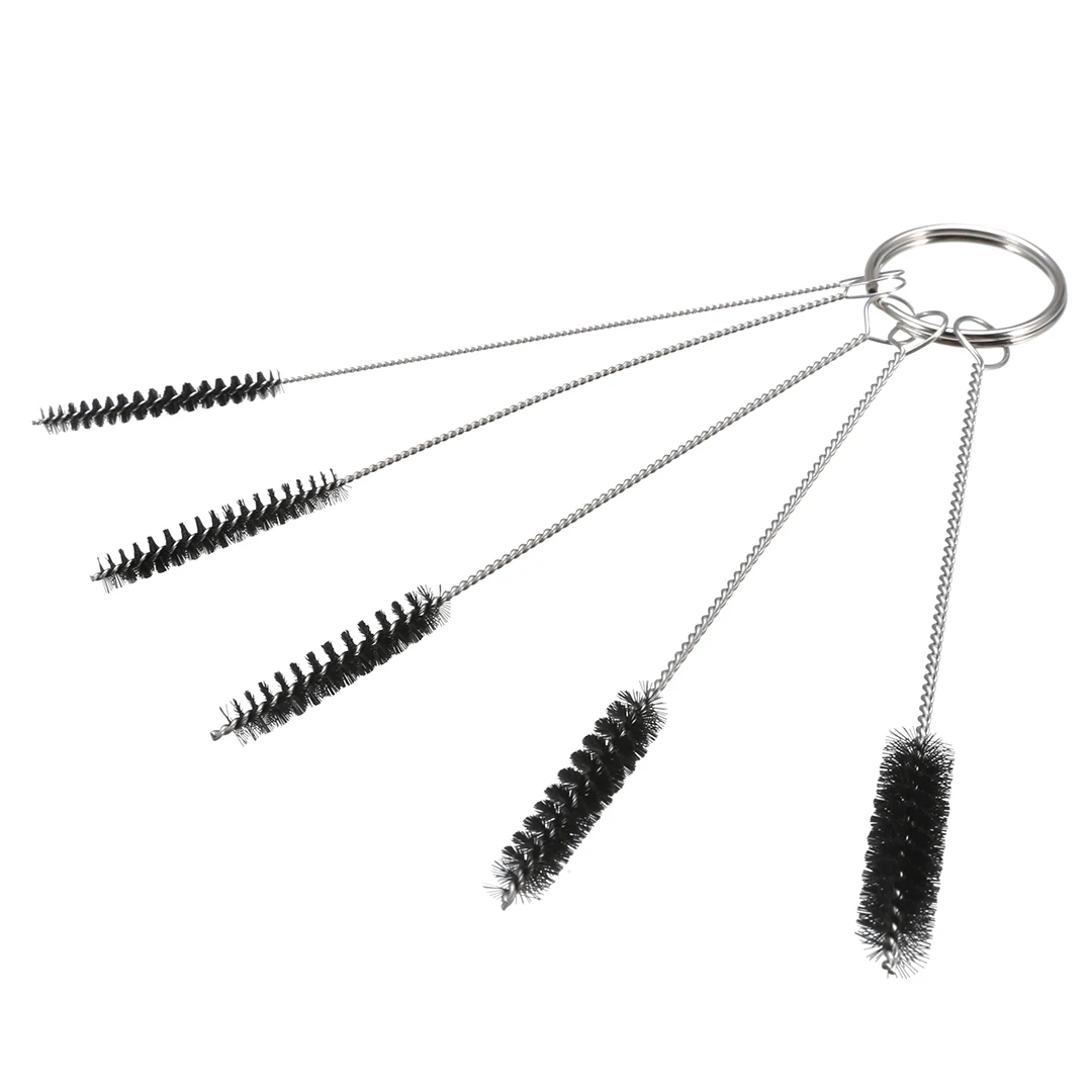 

5pcs 100mm Mini Pipe Tube Brushes Cylinder Bores Cleaning Brush Set With Keyring Stainless Steel Wiring Nylon Brushes For Lab