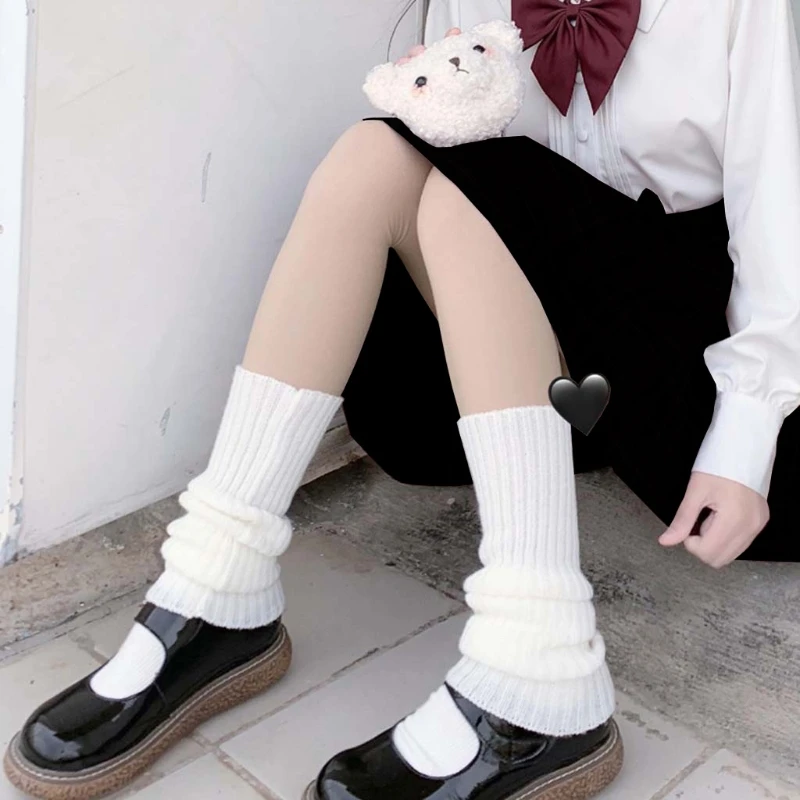 Japanese Style Women Girls Knitted Leg Warmers Cover Harajuku Student Autumn Casual Loose Stockings Lolita Kawaii Crochet