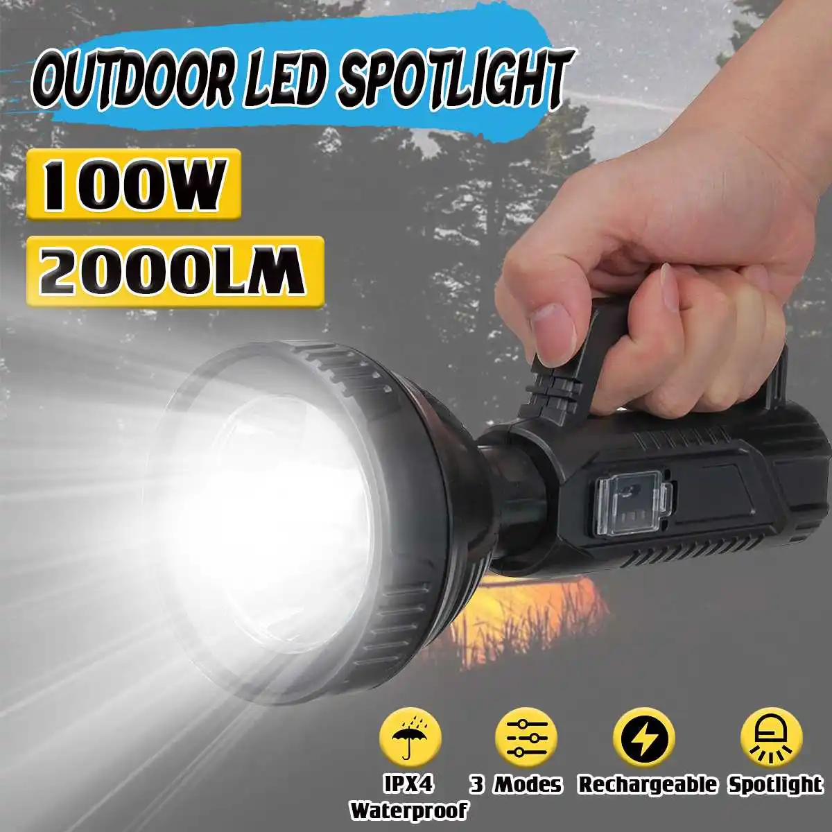 

Outdoor Handheld LED Searchlight Spotlight Flashlight USB Rechargeable Work Lamp For Fishing Hunting Camping Lantern