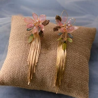 pink flower earrings en tassel wedding earring clip women hair ornaments bridal accessories for girls birthday gifts