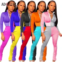 adogirl neon color patchwork tracksuit women two piece outfits short jacket pants set casual jogging femme fashion sportswear