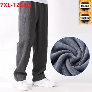 Размер 7XL, 125 кг, зимние мужские штаны, флисовые толстые теплые спортивные штаны, мужские спортивные штаны, штаны оверсайз с эластичным поясом, прямые брюки