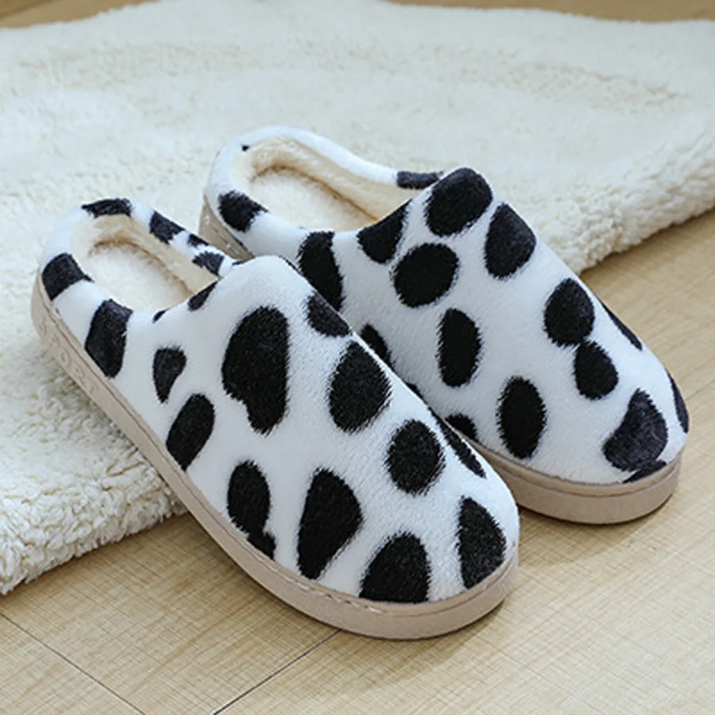Забавные зимние тапочки из коровьей кожи домашняя женская обувь плюшевые с