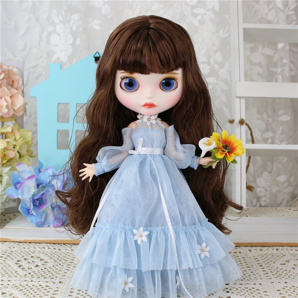 DBS платье для Blyth Doll ICY Licca наряд голубое цветочный костюм свадебное кружевное