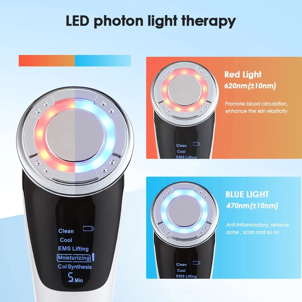 EMS Face Massager Machine Sonic Vibration LED Light Therapy Hot Cool Treatment for Skin Rejuvenation Anti Aging Care Beauty | Красота и