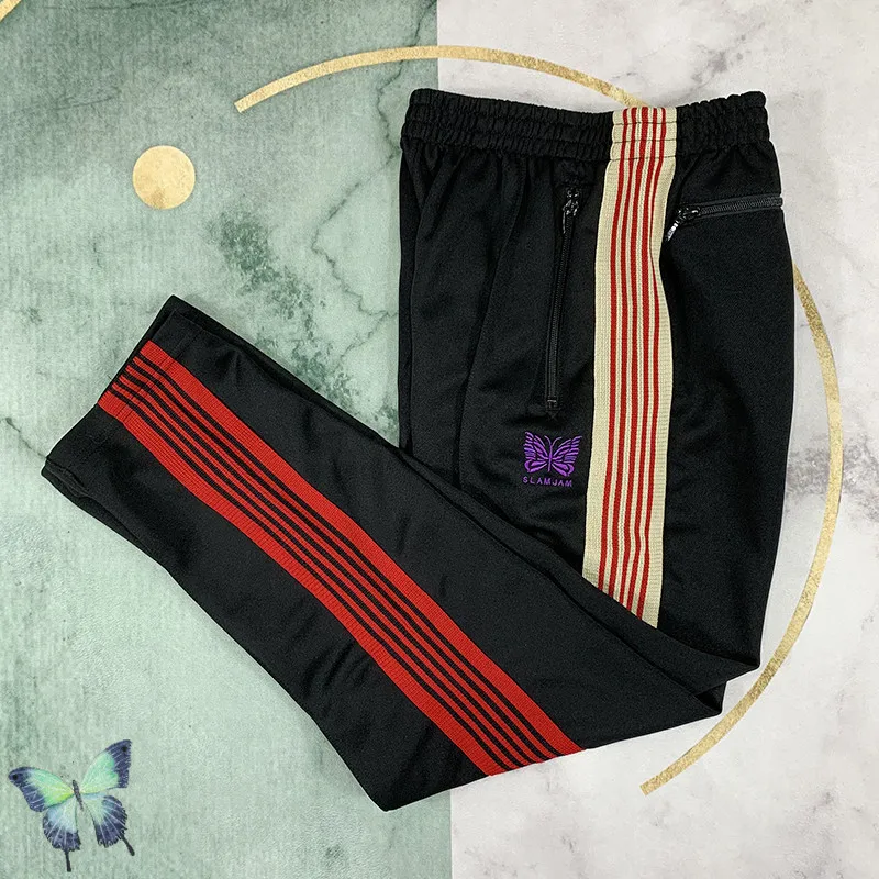 

AWGE Pants Butterfly Embroidery AWGE Needles Sweatpants Women Men Joggers Needles Striped Trousers