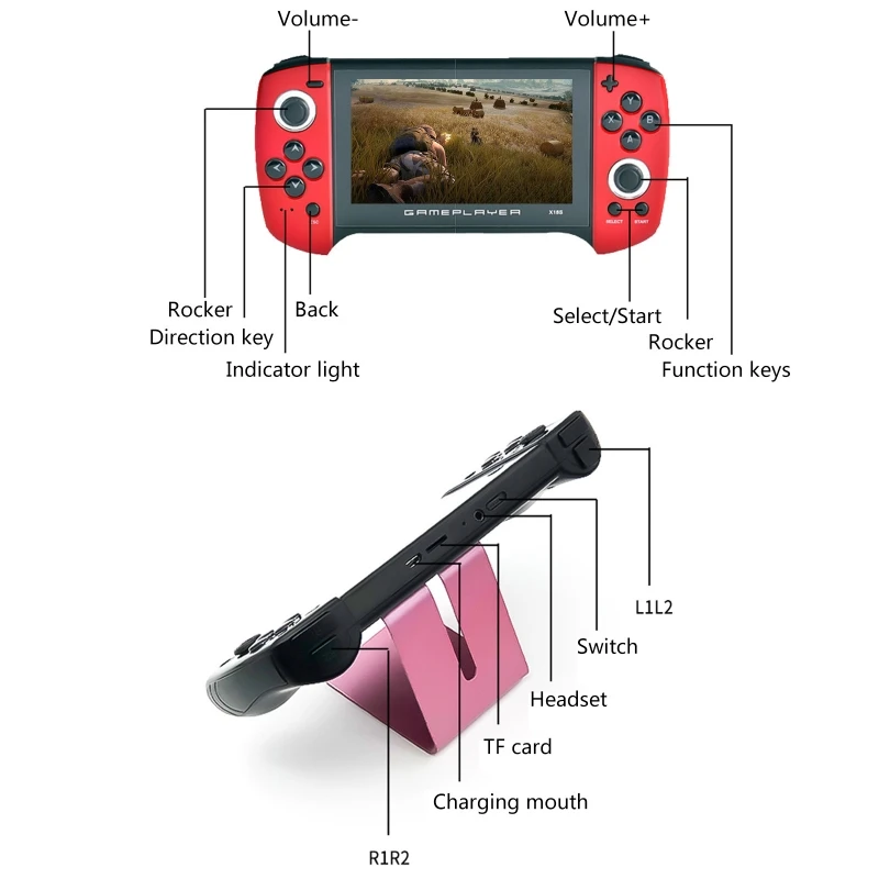 

X18Plus Handheld Game Console 4.3 Inch Large Screen Dual Joystick 64-bit Classic Games Support