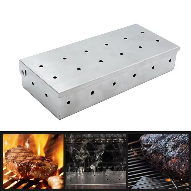

1pc Creative Multifunction Smoker Box Stainless Steel Wood Chip Smoking Box Barbecue Grilling Accessories BBQ Tools Accessories
