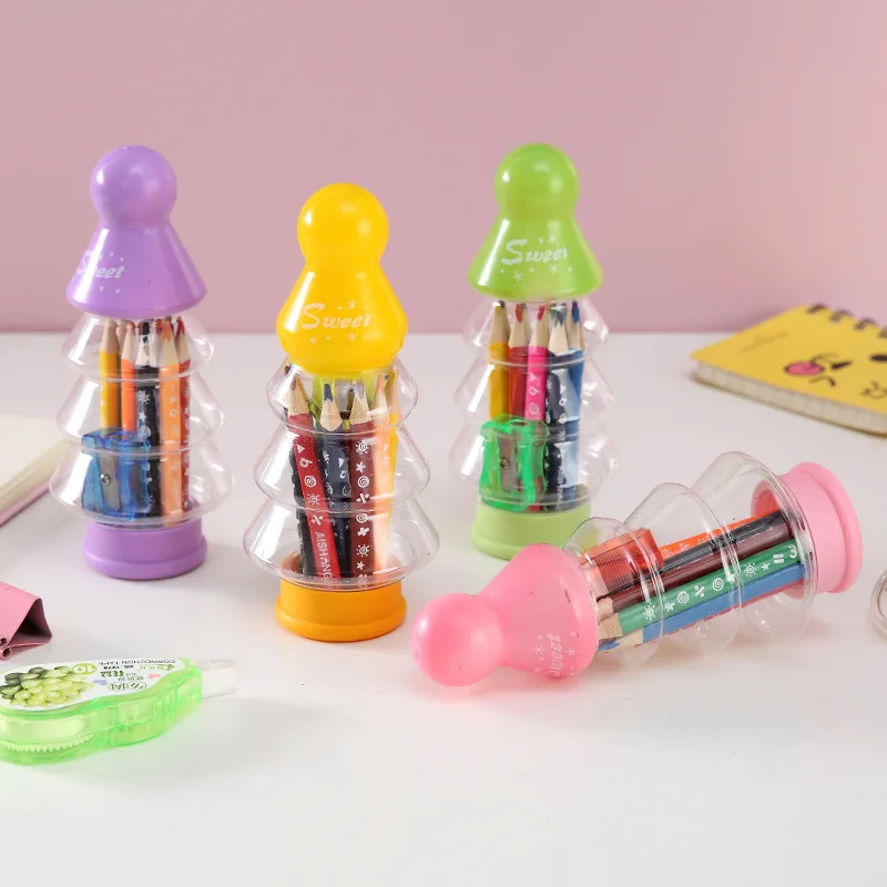 

1 коробка в форме рождественской елки, 12 цветов, коробка для карандашей для детского рисования, цветной пенал, практичный цветной свинец