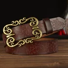 Ремень из натуральной воловьей кожи для женщин, пояс второго слоя в винтажном стиле, с пряжкой с язычком, для джинсов, ковбойских женщин, для платьев