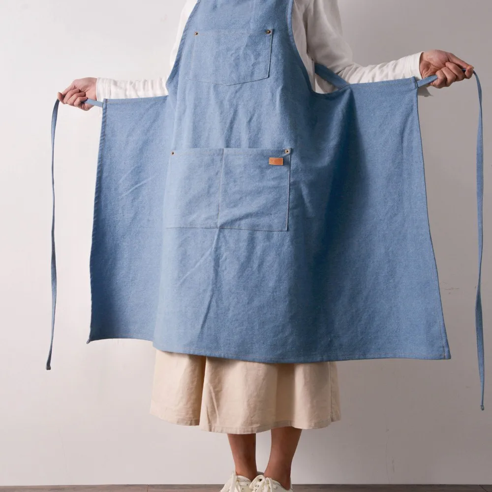 Фартук платье с двумя карманами Висячие шеи Кухонный женский без рукавов хлопок