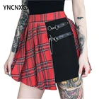 Женская плиссированная юбка, Готическая плиссированная юбка в клетку в стиле панк, Осень-зима