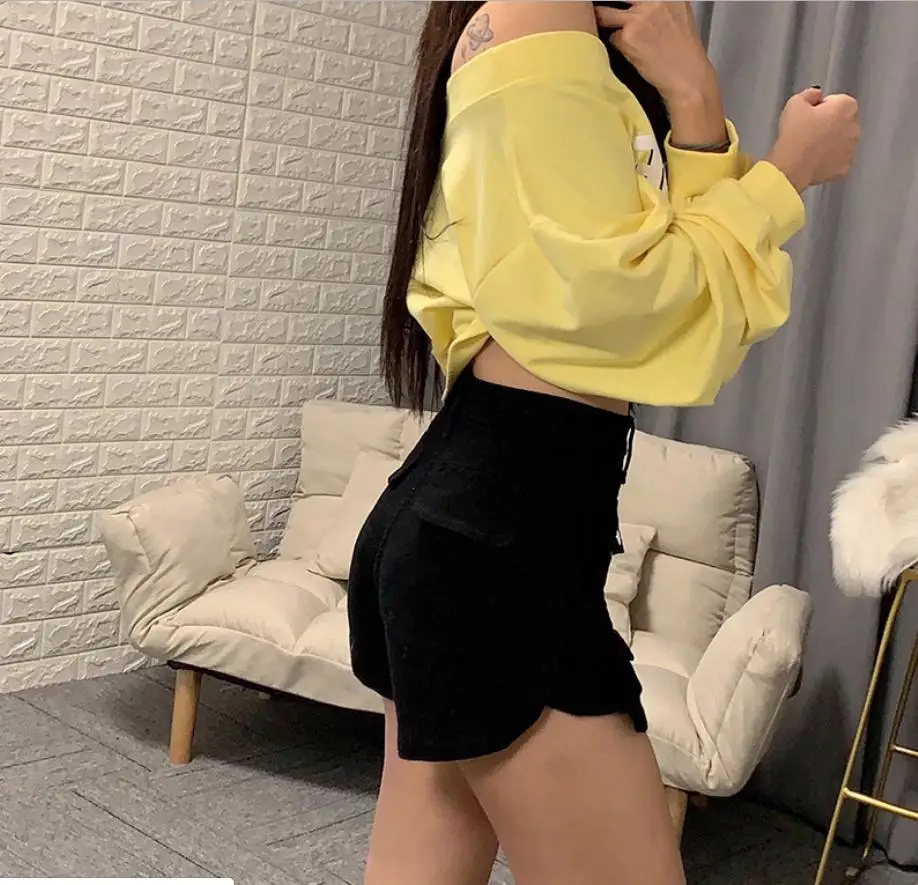 Женские джинсовые шорты с высокой талией широкие свободные карманами