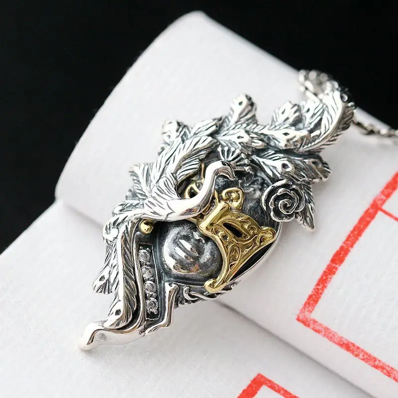 

100% Стерлинговое Серебро 925 пробы, искусственная подвеска в ретро стиле, красивая маска для мужчин и женщин, серебряные ювелирные изделия руч...