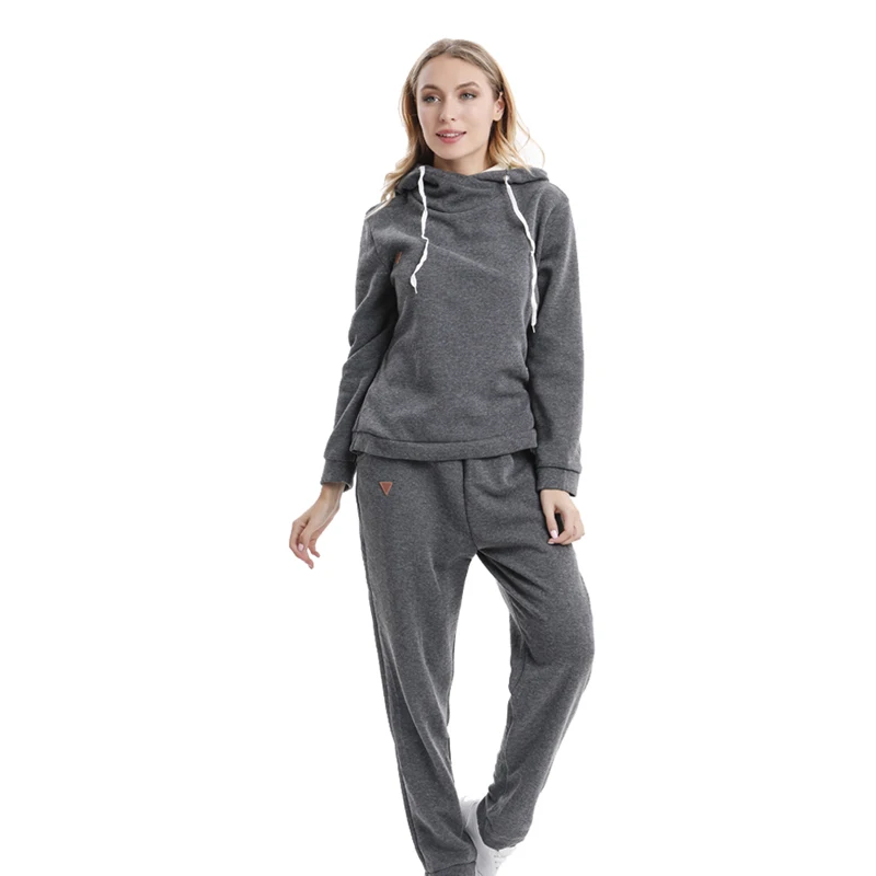 Женский спортивный костюм из 2 предметов сезон осень зима женская спортивная одежда толстовки с капюшоном и